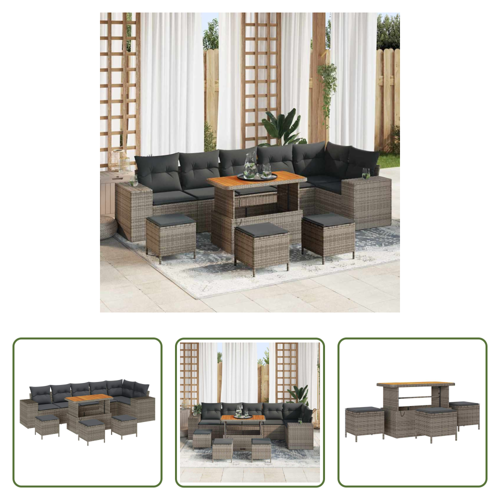 Poly-rattan - Garten-sofa-set 10 Pcs Grau Poly-rattan