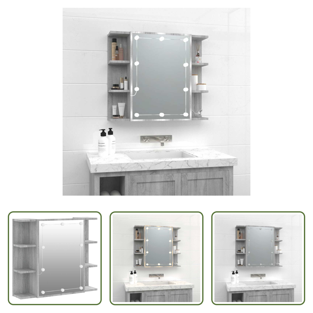 Led-spiegel - Spiegelschrank Mit Led Grau Sonoma 70x16,5x60 Cm
