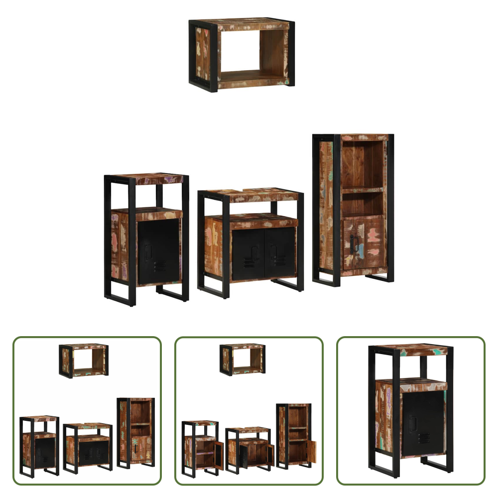 Wandregal - Badezimmermöbel-set Mit Regal 4 Pcs Massives Upgecyceltes Holz