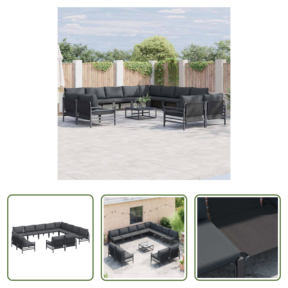 Vidaxl Außensofa - Gartensofa-set Mit Kissen 12 Pcs Schwarz Stahl