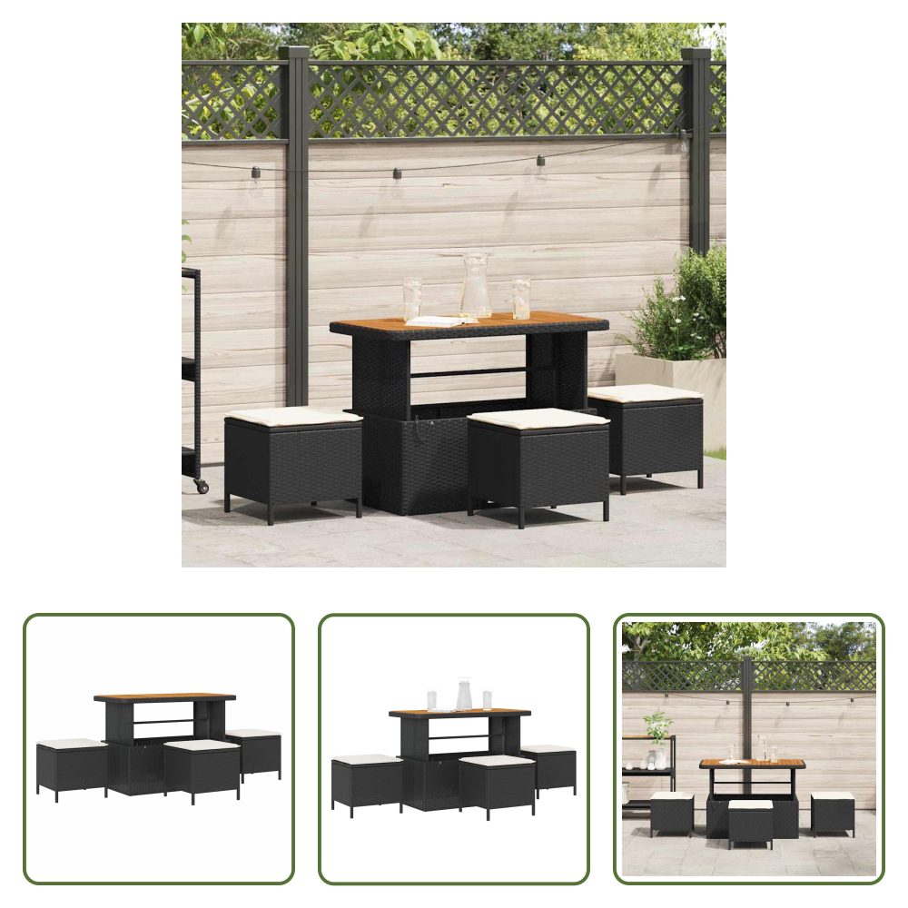 Vidaxl Garten Tisch - Garten Essgruppe Schwarz Poly-rattan