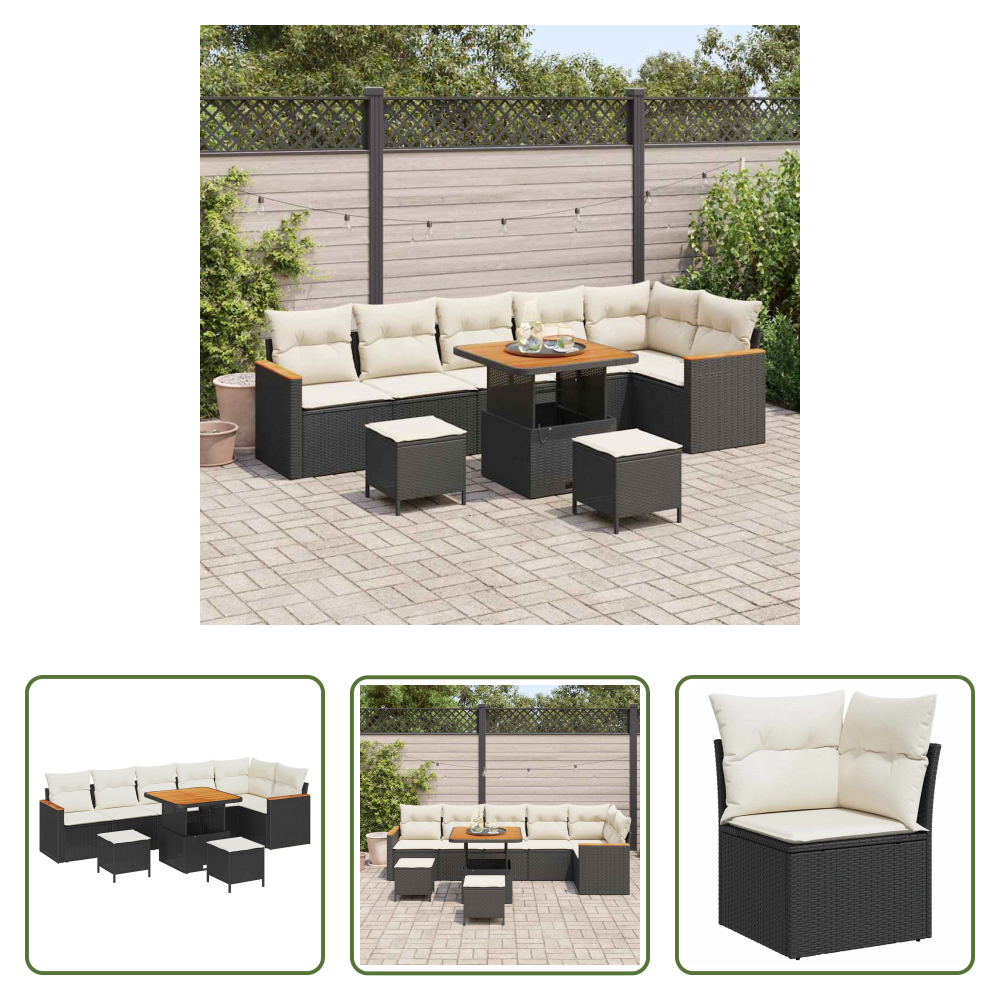 Terrassensofa - Gartensofa-set 9 Pcs Schwarz Poly-rattan