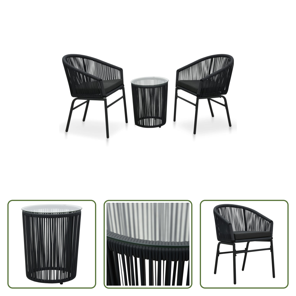 Vidaxl Bistro Stühle - 3-tlg. Bistro-set Mit Kissen Pe-rattan Schwarz