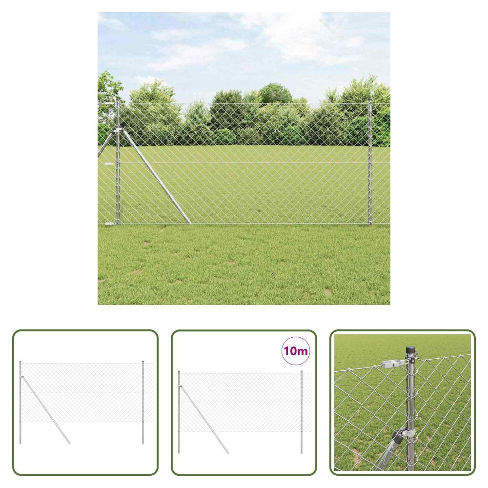 Vidaxl Stahlzaun - Zaunpfosten Silber 10 X 1 M (60 X 60 Mm Maschen) Stahl