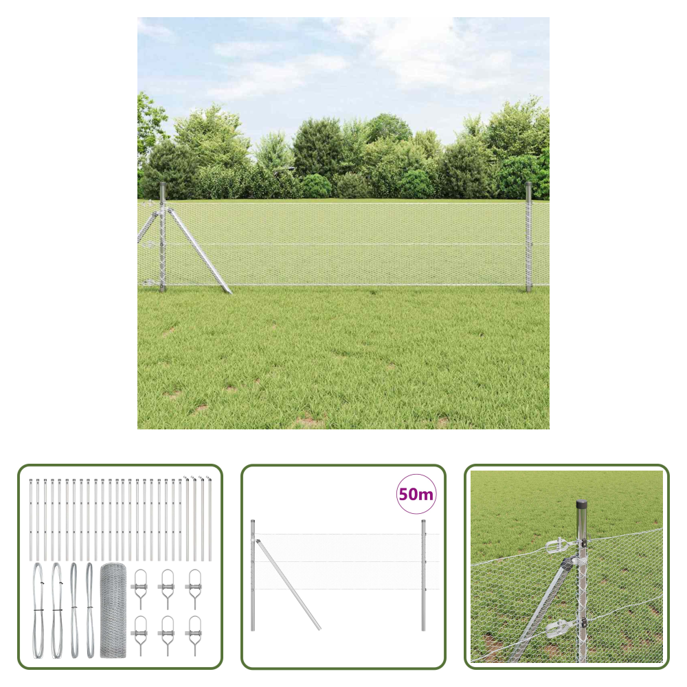 Vidaxl Stahlpfosten - Zaunpfosten Silber 50 X 0,6 M (13 Mm Maschenweite) Stahl
