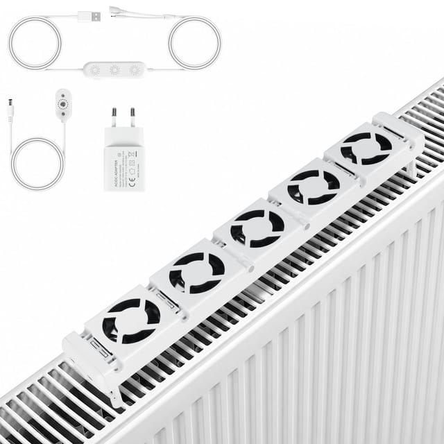 Jiubiaz Heizkörperverstärker 5 Lüfter, Magnetisch, Stufenlos Regelbar, Weiß, 1er Set