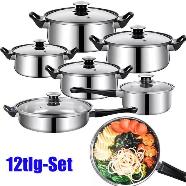 12tlg-set Topfset Kochset Induktion Gas Halogen Ceran Kochtopfset Edelstahl