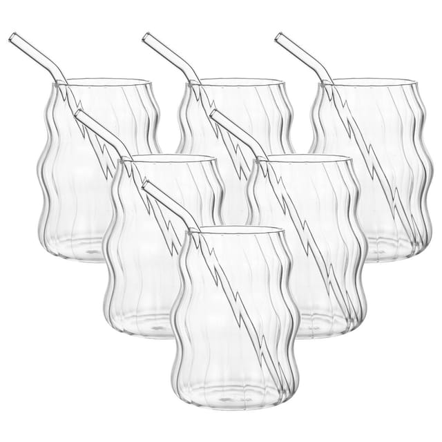 6-teiliges Set: Glasbecher Mit Strohhalm (ca. 560 Ml / 19 Oz) – Geeignet Für Kaffee, Milch, Säfte Und Kaltgetränke