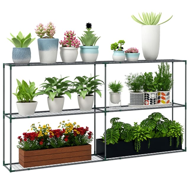 Dreistufiger Blumenständer, Pflanzregal Für Gewächshäuser, Schuppen, Garagen, 222x30x114 Cm, Dunkelgrün