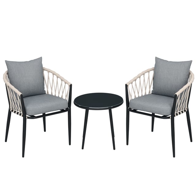 Gartenmöbel Set Für 2 Personen Inkl. 1 Tisch, 2 Stühlen Mit Sitzkissen, Balkon-set, Stahl, Grau