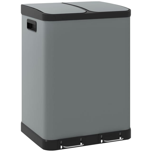 Mülleimer Mülltrennsystem 2 Fächer (2 X 30 L) - Treteimer Edelstahl Anti-fingerprint Mit Inneneimern - Grau