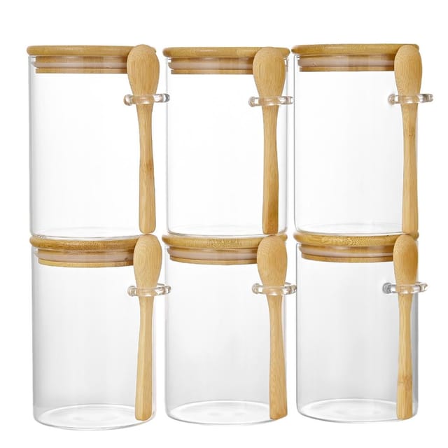 6 Vorratsgläser Mit Deckel Und Löffel – Glasbehälter Für Kaffee, Tee, Salz