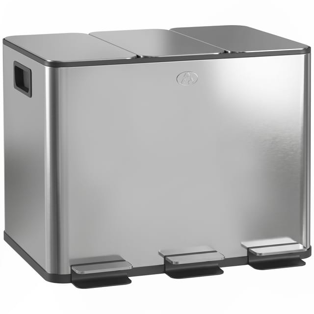 Poubelle De Cuisine Tri Sélectif Triple Compartiment 3 X 20 L - Poubelle Inox Anti-empreintes Soft-close - Argent