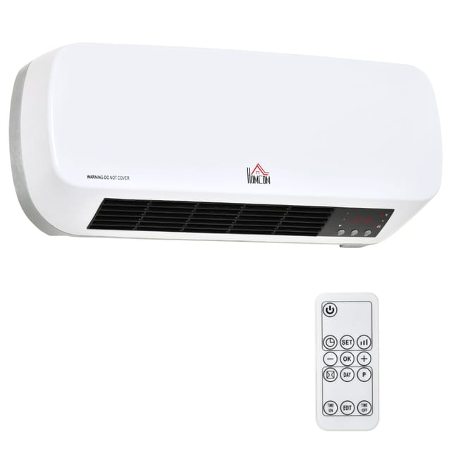 Radiateur Soufflant Mural 2000 W Avec Télécommande - Chauffage Salle De Bain Écran Led Et Minuterie 12h - Blanc