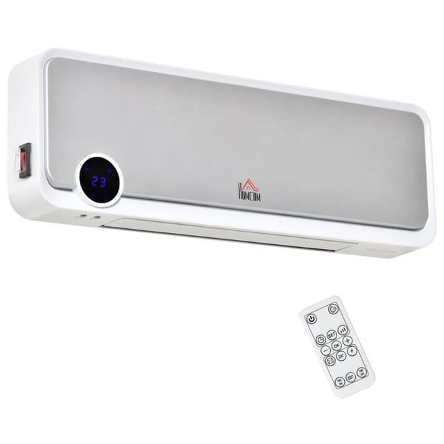 Radiateur Soufflant Mural 2000 W Avec Télécommande - Chauffage D'Appoint Écran Led 3 Modes Minuterie 12h - Blanc