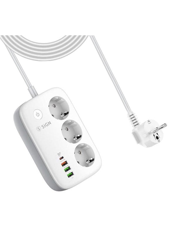 SiGN Smart WiFi Outlet 3xEU 3xUSB - 1xUSB-C - 15m 30W - White