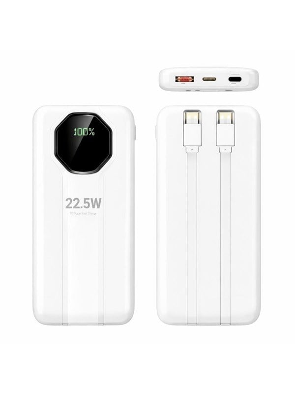 SiGN Powerful Powerbank with Built-in Cables - White - 20000 mAh
