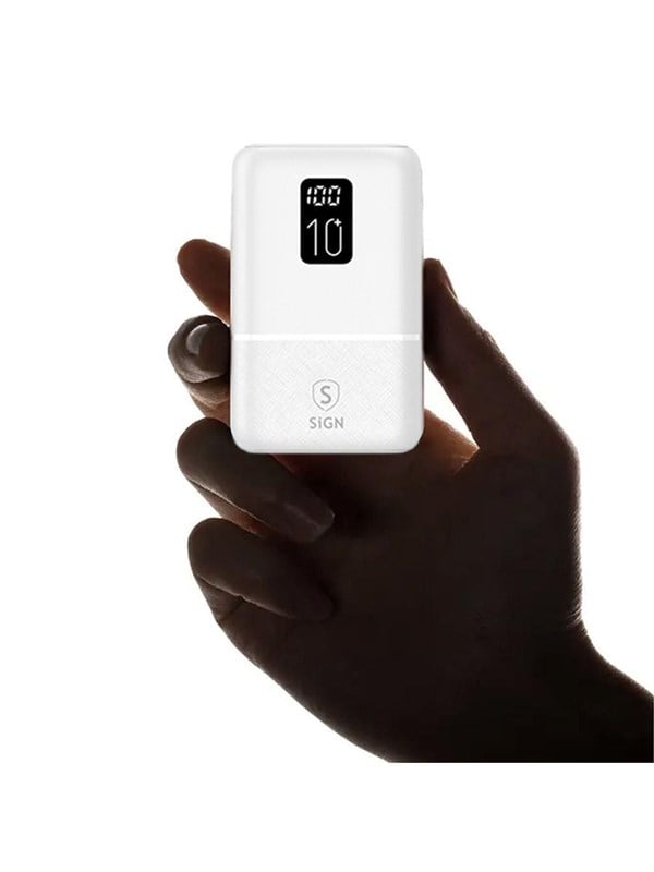SiGN Mini QC Powerbank with Display - White - 10000 mAh