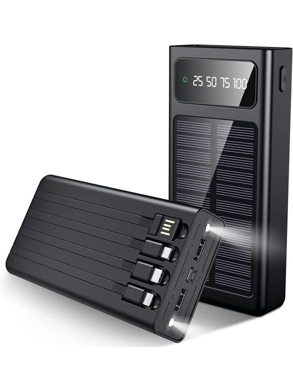 SiGN Powerful Solar Powerbank with Built-in Cables - Black - 20000 mAh