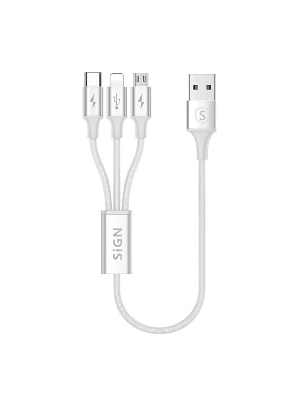 SiGN 3-in-1 Cable 025m - Lightning - USB-C - Micro-USB 5V - 3A - White