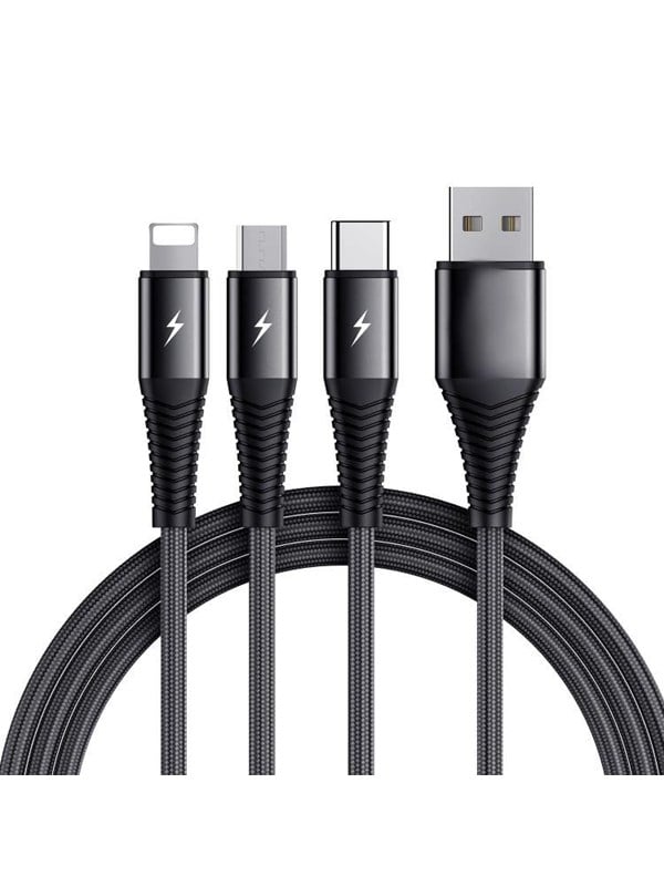 SiGN 3-in-1 Cable Lightning - USB-C - Micro-USB - 3A - 12m - Black