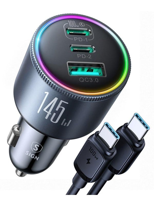 SiGN Car charger 145W with 2x USB-C 1x USB-A - PD QC30