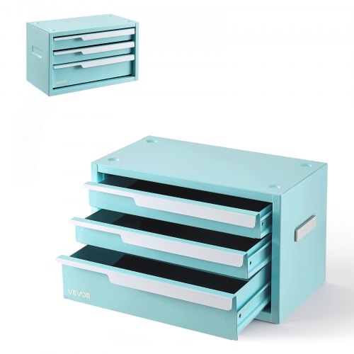 VEVOR Werkzeugkasten mit 3 Schubladen Tragbarer Metall-Werkzeugkoffer Grün, Stapelbare Werkzeugbox für Werkstatt Garage Büro & Zuhause, Stahlrahmen, 280x150x166mm, mit PVC-Schutzeinlagen & Magneten