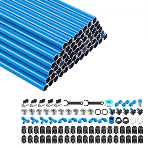 VEVOR Druckluftschlauch-Satz 62 Stk. Druckluftrohre 71,3m x 17,3mm Innen, Kompressorschlauch für Werkstatt Garage & Fabirk, Luftleitung aus Aluminium, Max. 2 MPa Betriebsdruck, mit Zubehör-Set, Blau