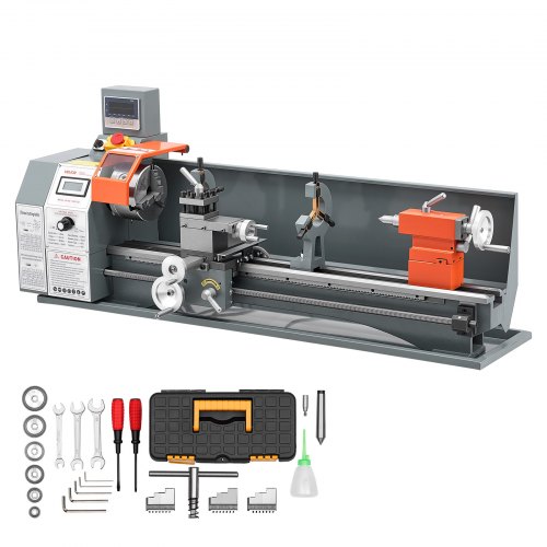 VEVOR Metalldrehmaschine 254 x 762 mm 1100 W Tischdrehmaschine 3000 U/min für Drehen, Bohren, Gewindeschneiden & Rändeln, mit Linearskala, Digitalanzeige, Umkehrbarer Drehrichtung & Metallzahnrädern