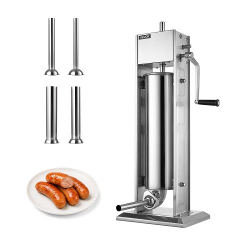 VEVOR Manuelle Wurstfüllmaschine 7 L Vertikaler Wurstfüller Edelstahl für Zuhause, Camping, Grillen & BBQ, mit 4 Füllrohren, Kippbarem Behälter, Spülmaschinenfesten Teilen & 2 Geschwindigkeiten