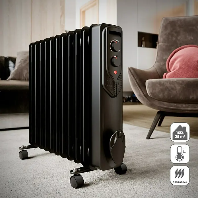 Voltomat HEATING Ölradiator (2.500 W, Raumgröße bis ca. 25 m², Schwarz)