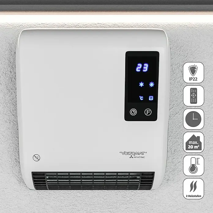 Voltomat HEATING Heizlüfter (1.000 W - 2.000 W, Weiß, IP22)
