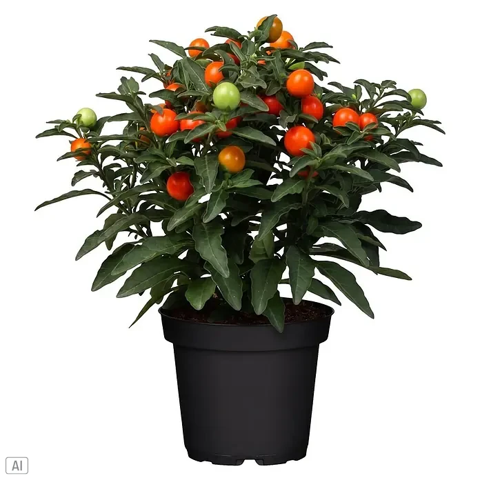 Piardino Korallenstrauch mit orangen Beeren (Solanum thurino, Topfgröße: 11 cm)