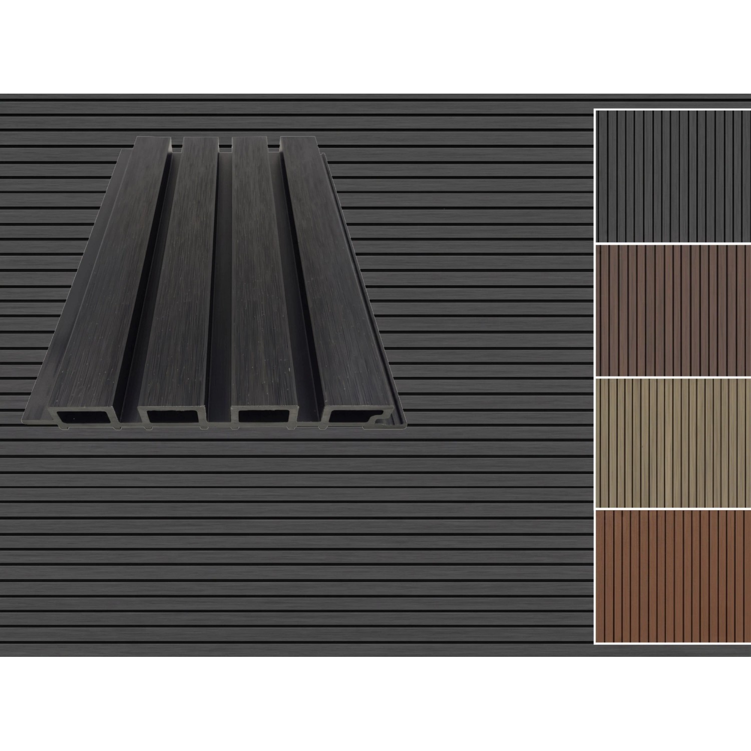 Outgarden WPC Fassadenverkleidung Rhombus 4-fach Anthrazit Charcoal 26x219mm