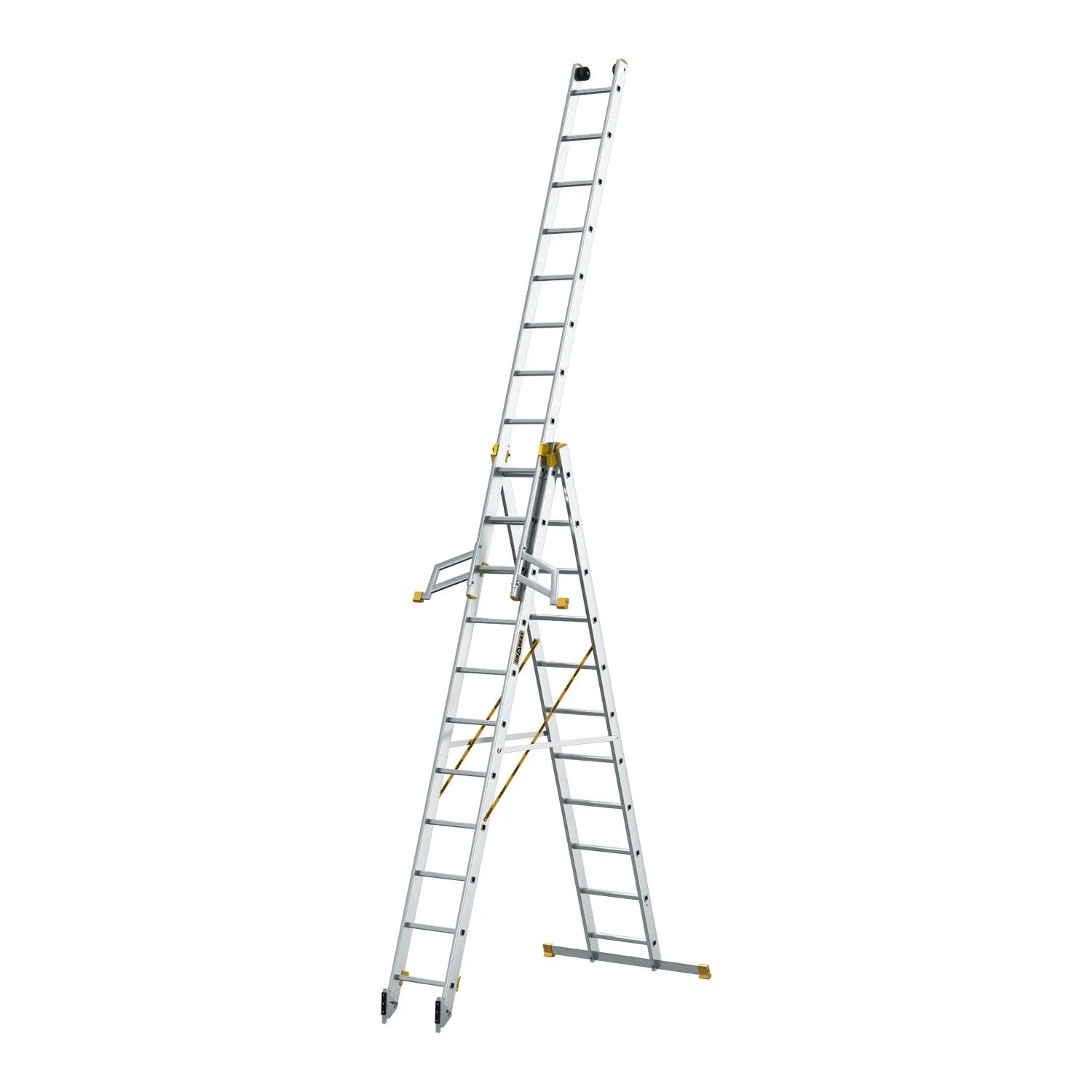 DRABEST Dreiteilige Aluminiumleiter 3x11 Sprossen Tragfähigkeit 150 KG