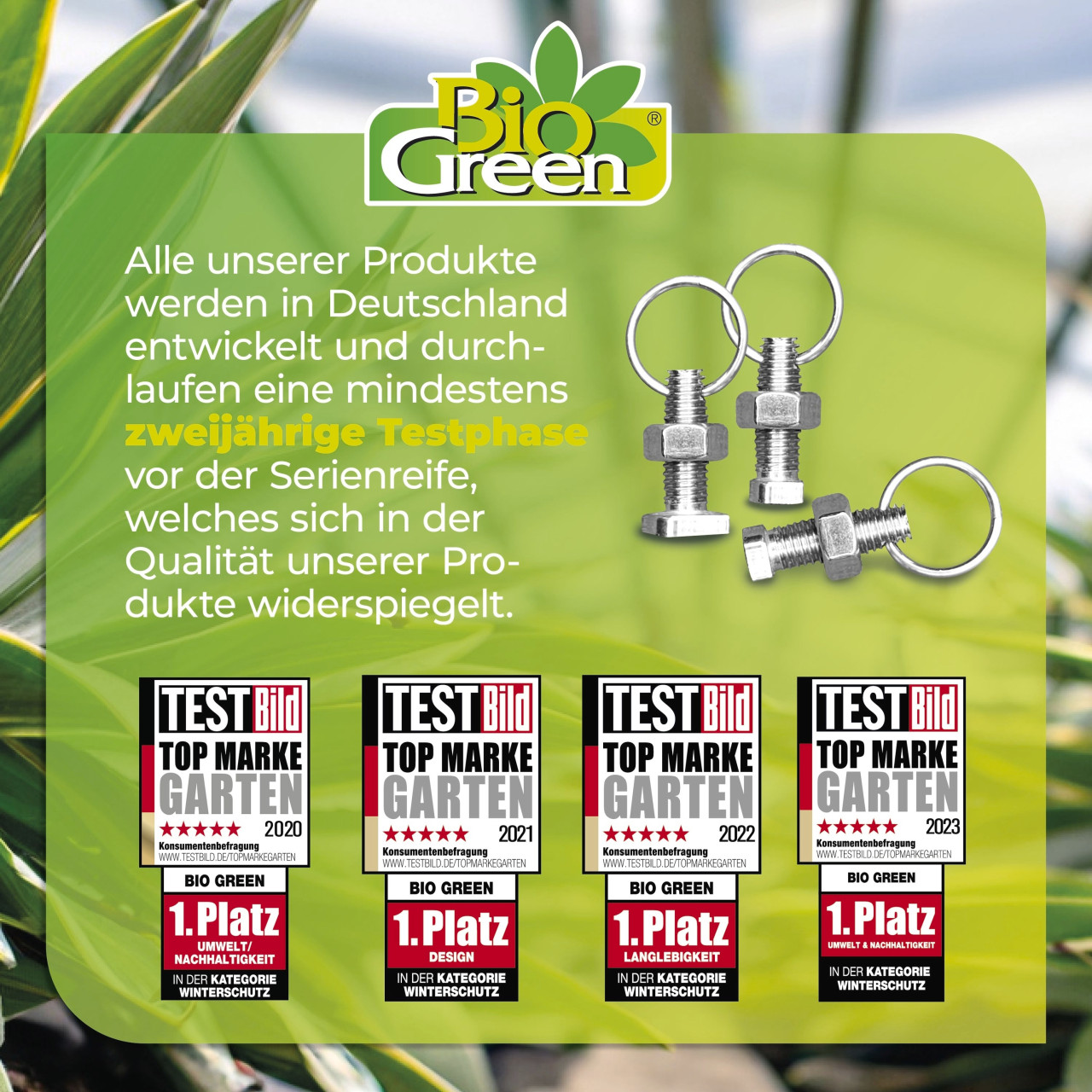 BioGreen Hammerkopfschrauben rostfrei mit Mutter & Ring-Öse M6 x 15 mm – 5 Stück Edelstahl
