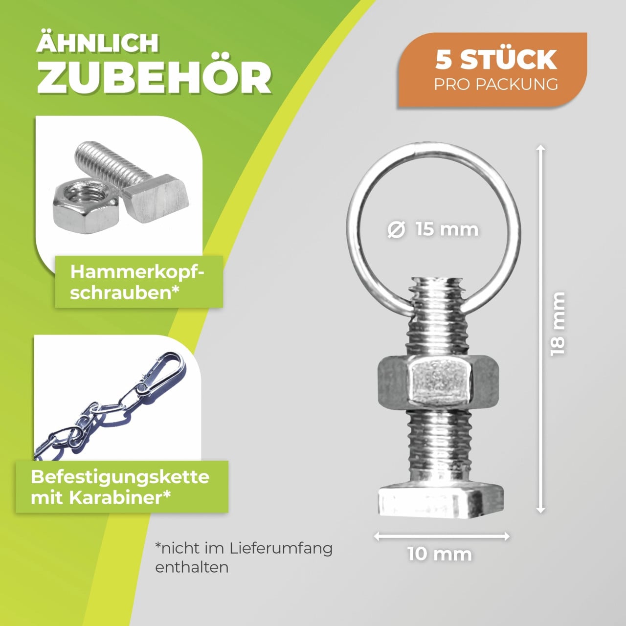 BioGreen Hammerkopfschrauben rostfrei mit Mutter & Ring-Öse M6 x 15 mm – 5 Stück Edelstahl Bild 2