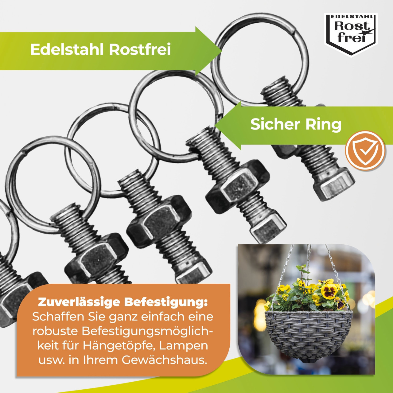 BioGreen Hammerkopfschrauben rostfrei mit Mutter & Ring-Öse M6 x 15 mm – 5 Stück Edelstahl Bild 4