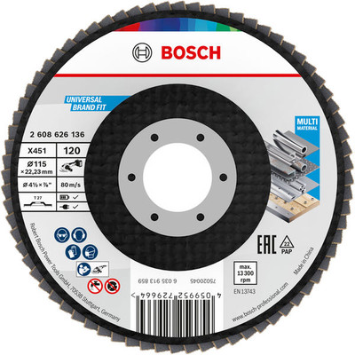 X451 Fächerschleifscheibe, 115 x 22,23 mm, K120, Z27, 15-tlg