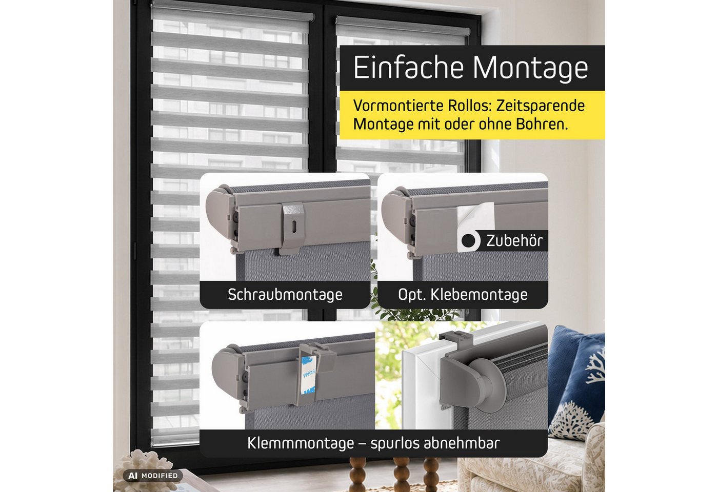 Doppelrollo Zevra Doppelrollo Duo Rollo 30x120cm hellgrau hellgrau, Victoria M., halbtransparent, ohne Bohren, freihängend, verschraubt, Feuchtraumgeeignet, Sichtschutz oder Durchsicht Bild 5