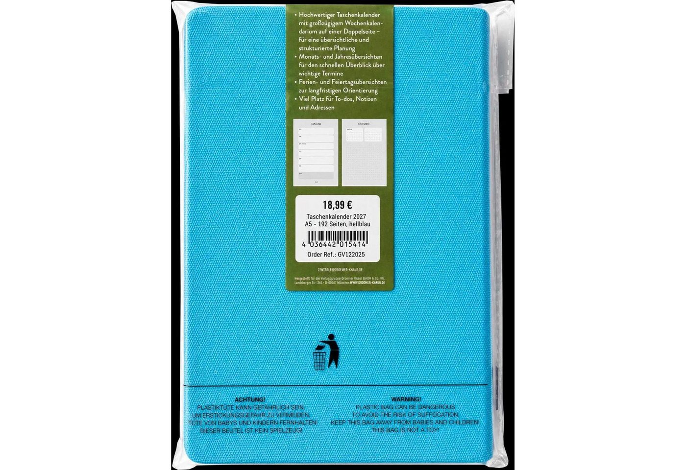 groh Verlag Taschenkalender Taschenkalender A5 2027: A Year full of Joy, bestickt, hellblau Bild 2