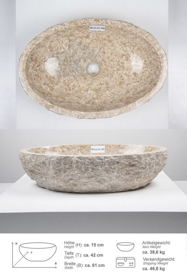 wohnfreuden Aufsatzwaschbecken Erosi Marmor Waschbecken 60 cm creme (Kein Set), 102276_MCaL24.166