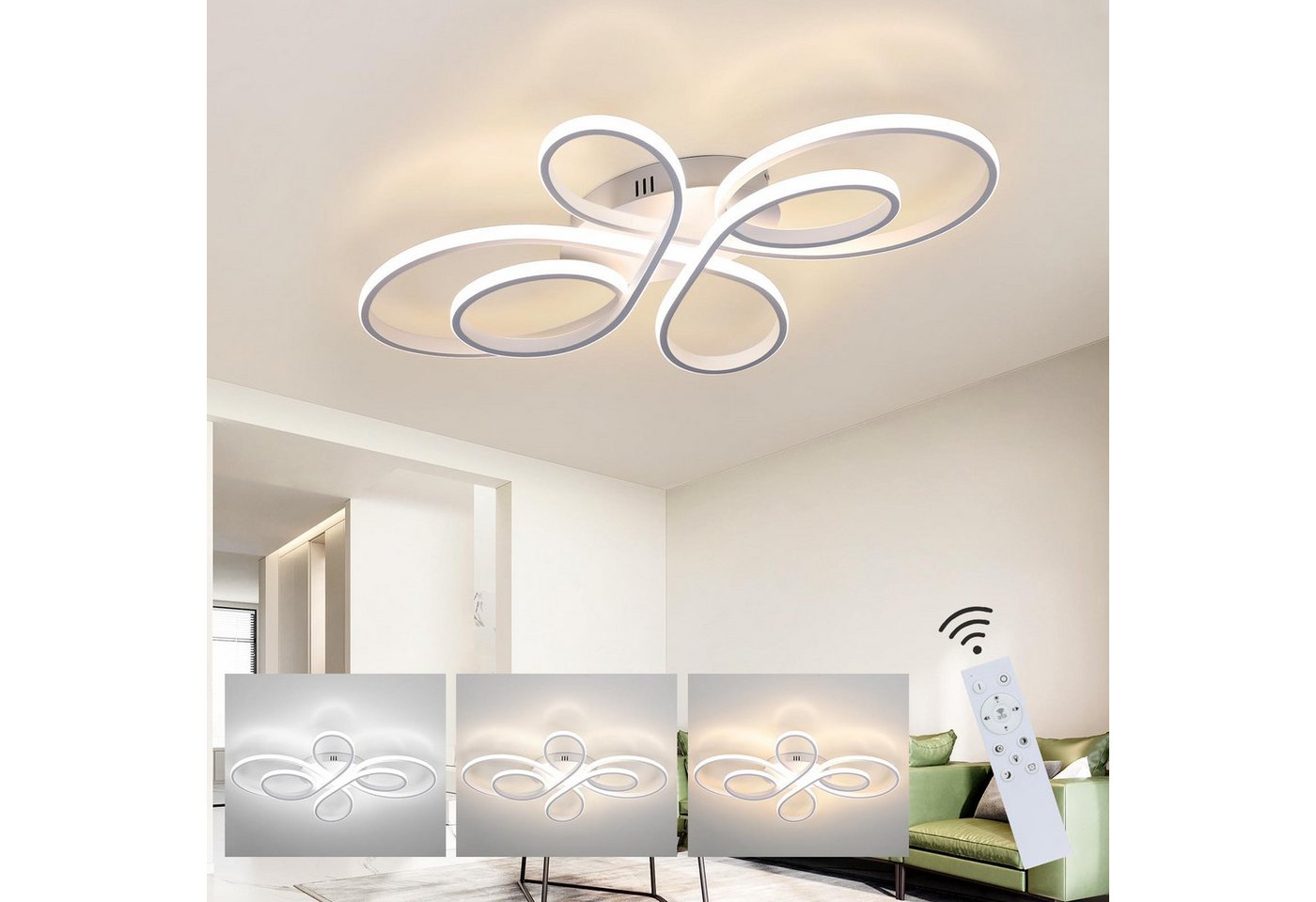 Nettlife LED Deckenleuchte Wohnzimmer Modern Schwarz/Weiß Fernbedienung Dimmbar 40/66/80/100CM, 3000K-6500K/Dimmbar mit Fernbedienung, LED fest integriert, warmweißem, kaltweißem, Schlafzimmer, Wohnzimmer, Büro, Arbeitszimmer, Küche Bild 3