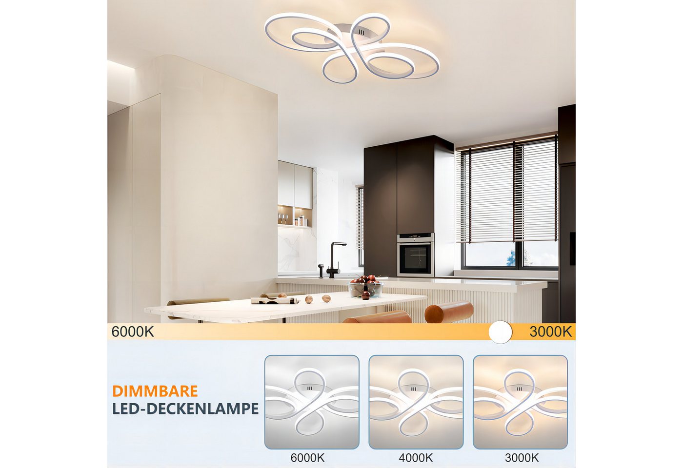 Nettlife LED Deckenleuchte Wohnzimmer Modern Schwarz/Weiß Fernbedienung Dimmbar 40/66/80/100CM, 3000K-6500K/Dimmbar mit Fernbedienung, LED fest integriert, warmweißem, kaltweißem, Schlafzimmer, Wohnzimmer, Büro, Arbeitszimmer, Küche Bild 4