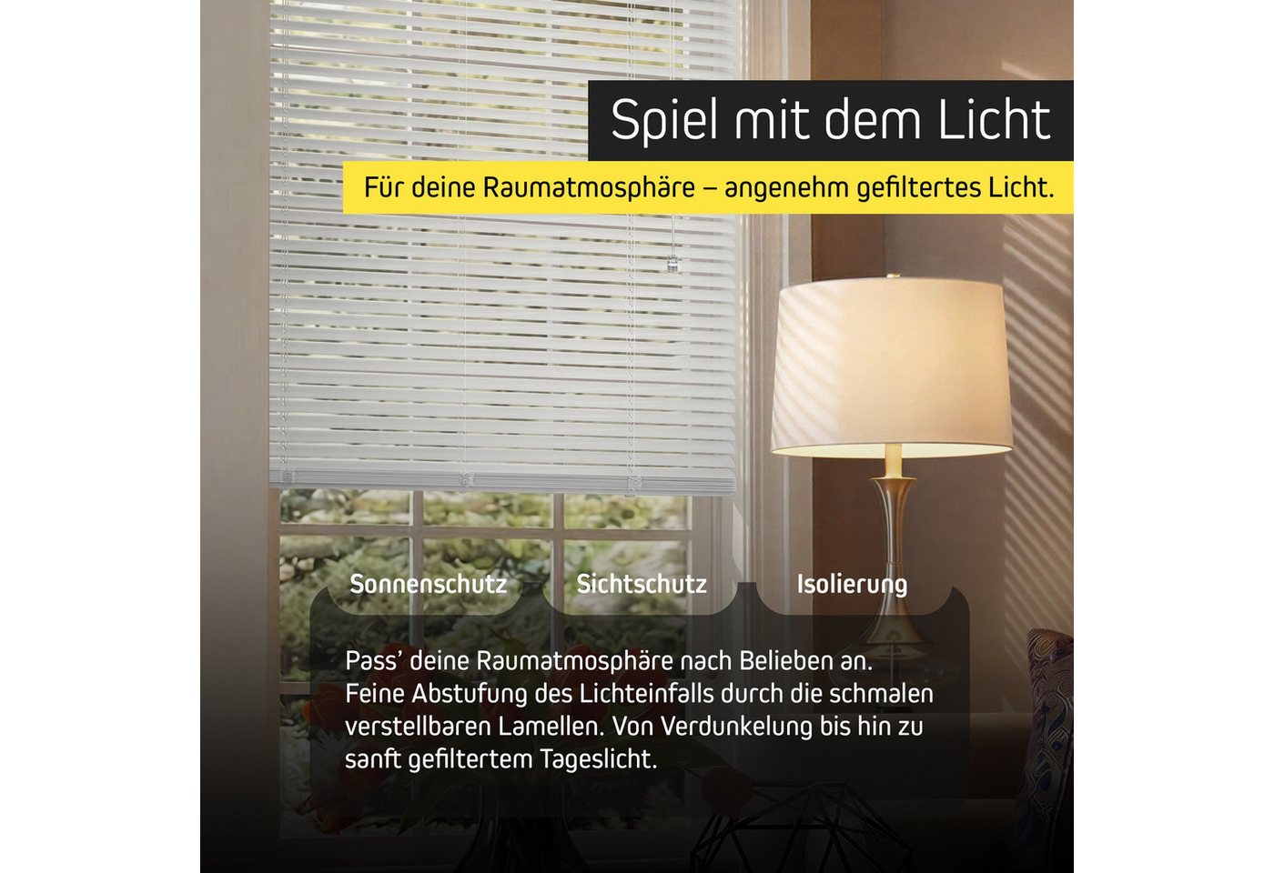 jalousiescout Jalousie Aluminium-Jalousie 25mm 50 x 130 cm Weiß Matt Links+Rechts, ohne Bohren, geklemmt oder verschaubt, Schnurzug & Wendestab rechts, Sichtschutz, feuchtraumgeeignet Bild 3