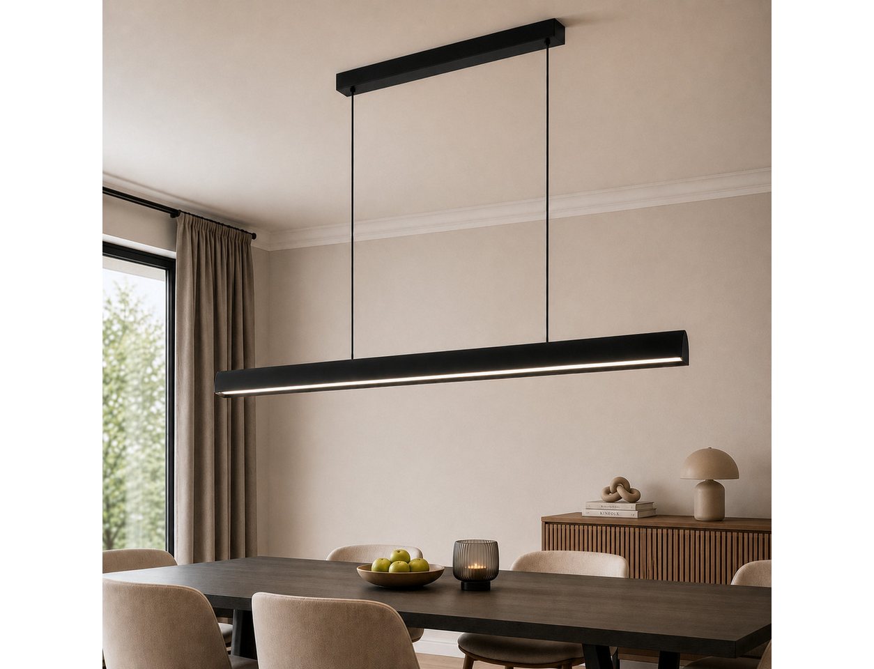 Nettlife LED Pendelleuchte Esstisch Schwarz Modern Fernbedienung 108/148.5 cm 37/50W Hängelampe, LED fest integriert, Dimmbar, Hängelampe Memory-Funktion für Wohnzimmer Küche Schlafzimmer Büro