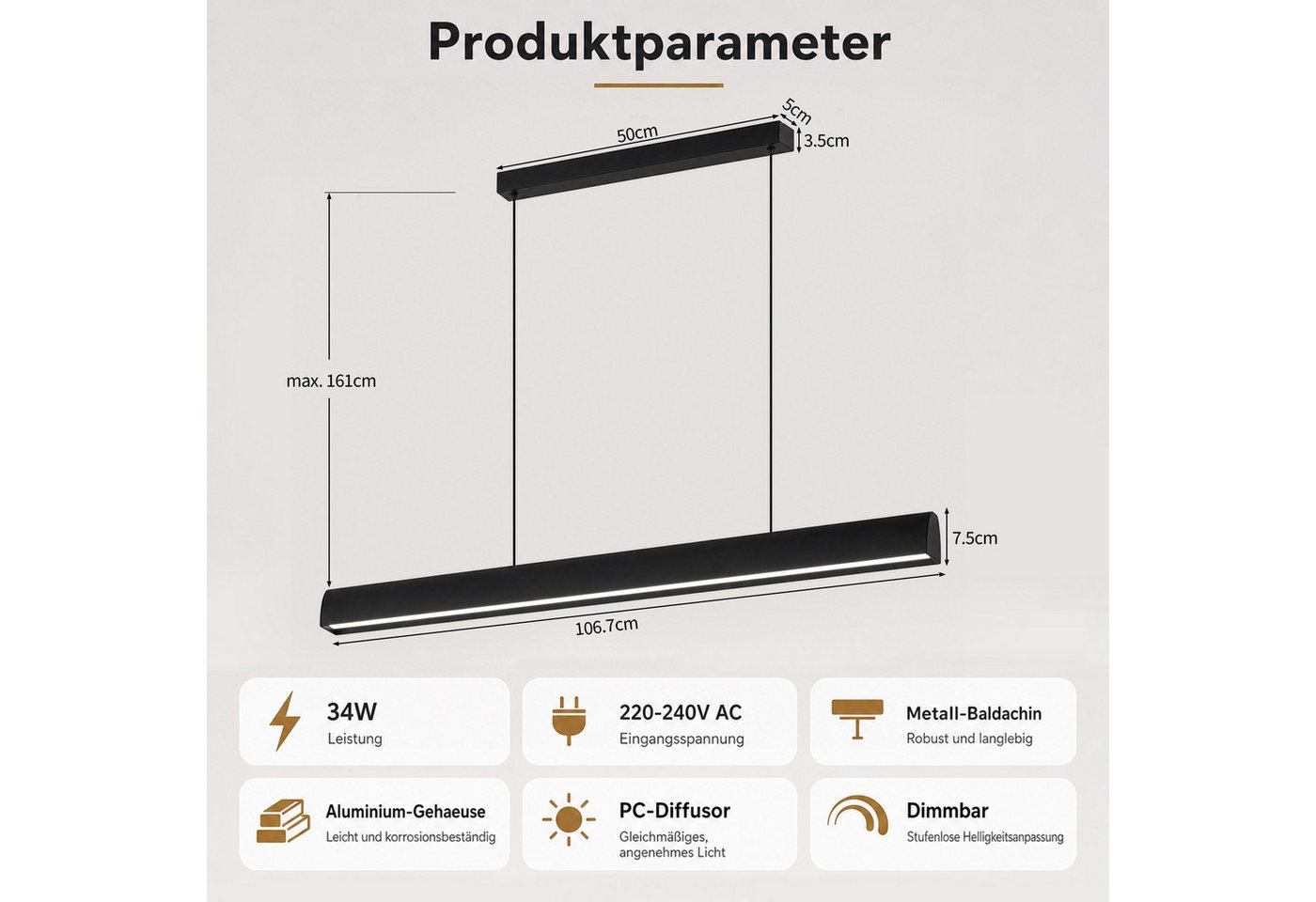 Nettlife LED Pendelleuchte Esstisch Schwarz Modern Fernbedienung 108/148.5 cm 37/50W Hängelampe, LED fest integriert, Dimmbar, Hängelampe Memory-Funktion für Wohnzimmer Küche Schlafzimmer Büro Bild 3