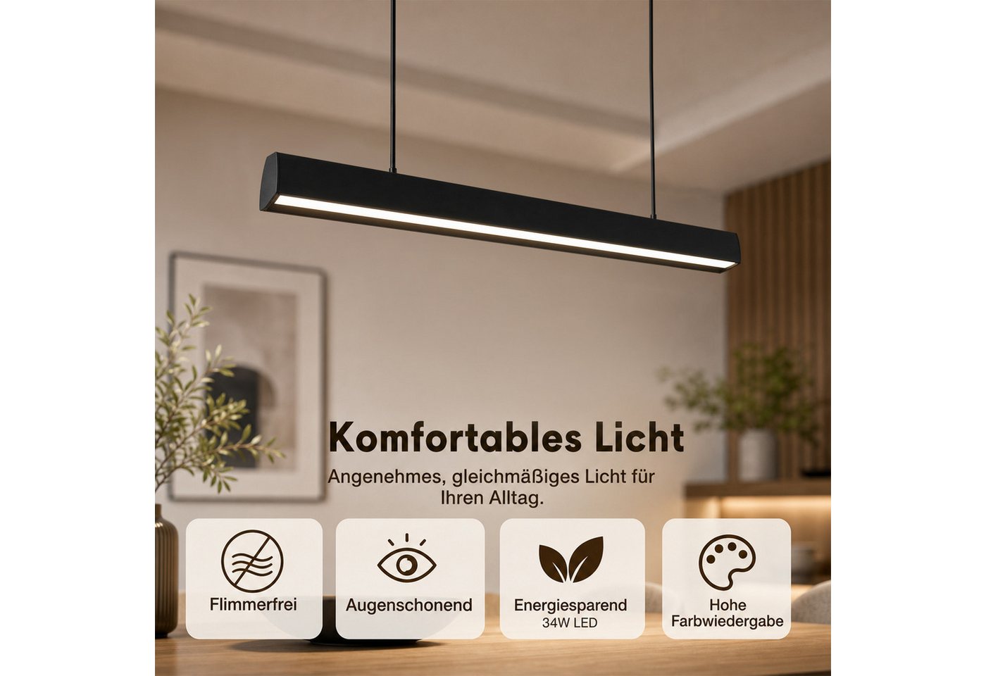 Nettlife LED Pendelleuchte Esstisch Schwarz Modern Fernbedienung 108/148.5 cm 37/50W Hängelampe, LED fest integriert, Dimmbar, Hängelampe Memory-Funktion für Wohnzimmer Küche Schlafzimmer Büro Bild 5