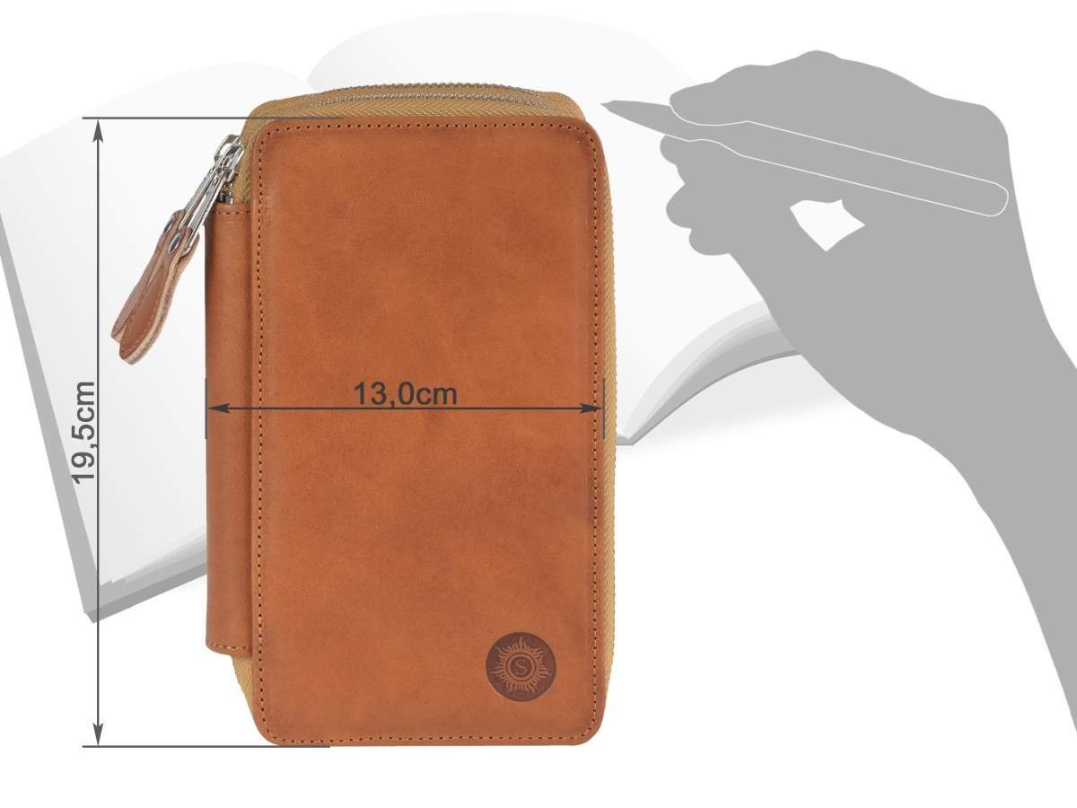 Sonnenleder Federtasche Bosse Schüleretui Leder mit 2 Reißverschlussfächern Stiftemappe, Stifteetui, Schüleretui, 2-Fächer, 28 Stiftschlaufen, Rindleder Bild 5