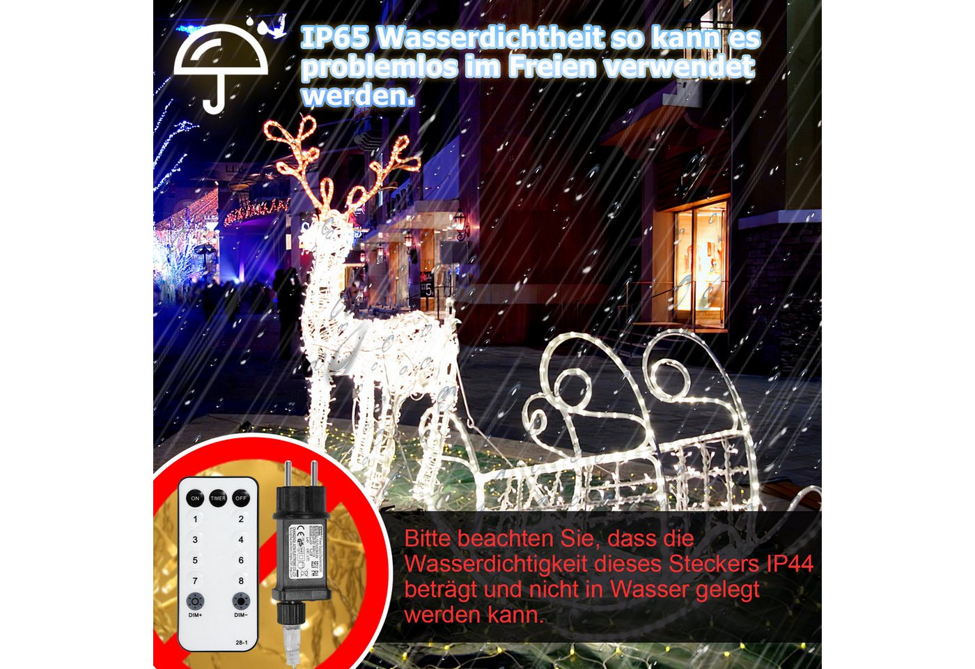 Clanmacy LED-Lichterschlauch LED Lichterschlauch Lichterkette 8 Modi IP65 Wasserdicht Kaltweiß 20M
